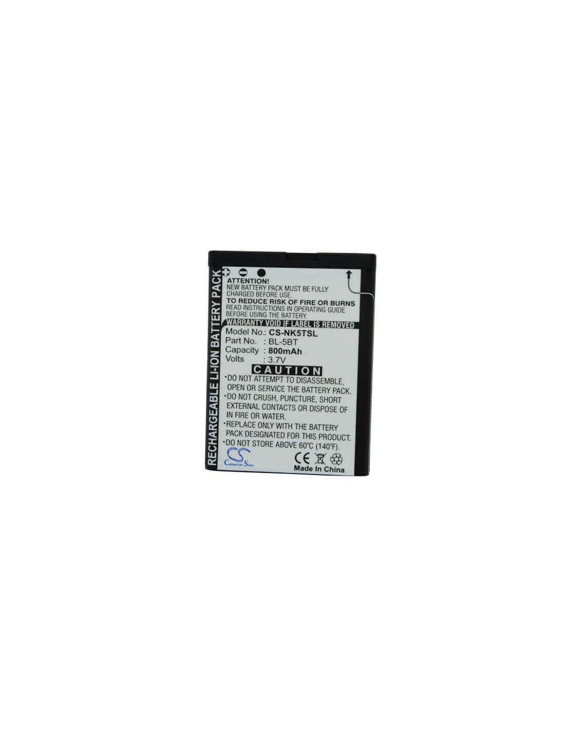 Battery for Nokia N75, 7510, 2600 classic 3.7V, 800mAh - 2.96Wh
