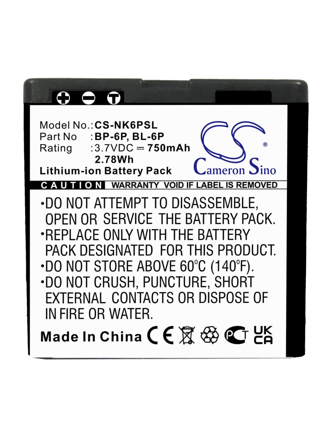Battery for Nokia 6500, 6500C, 6500 Classic 3.7V, 830mAh - 3.07Wh