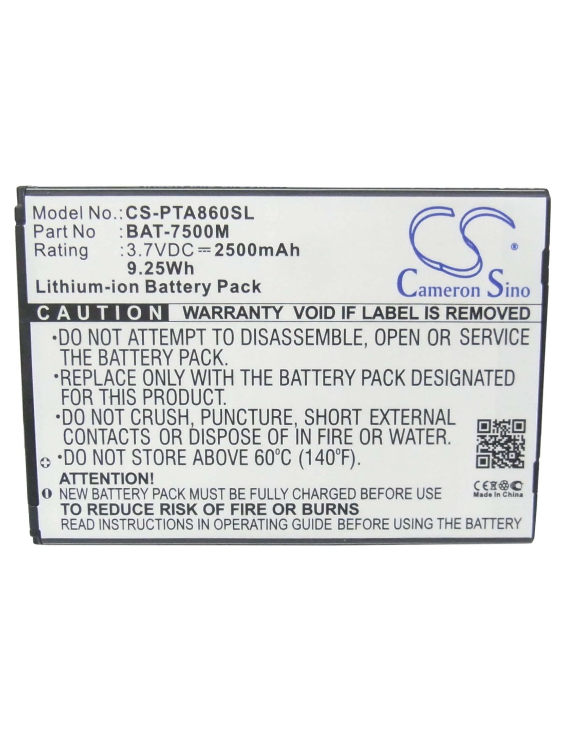 Battery for Pantech Vega N6, IM-A860, IM-A860L 3.7V, 2500mAh - 9.25Wh