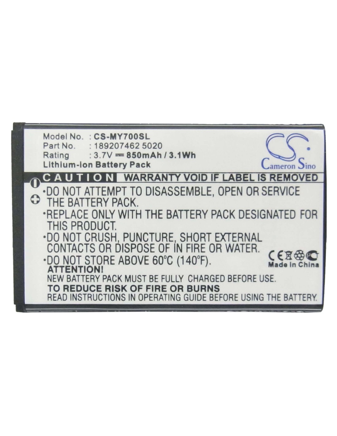 Battery for Sagem MY700X, MY700-Xi, MY700Xi 3.7V, 850mAh - 3.15Wh