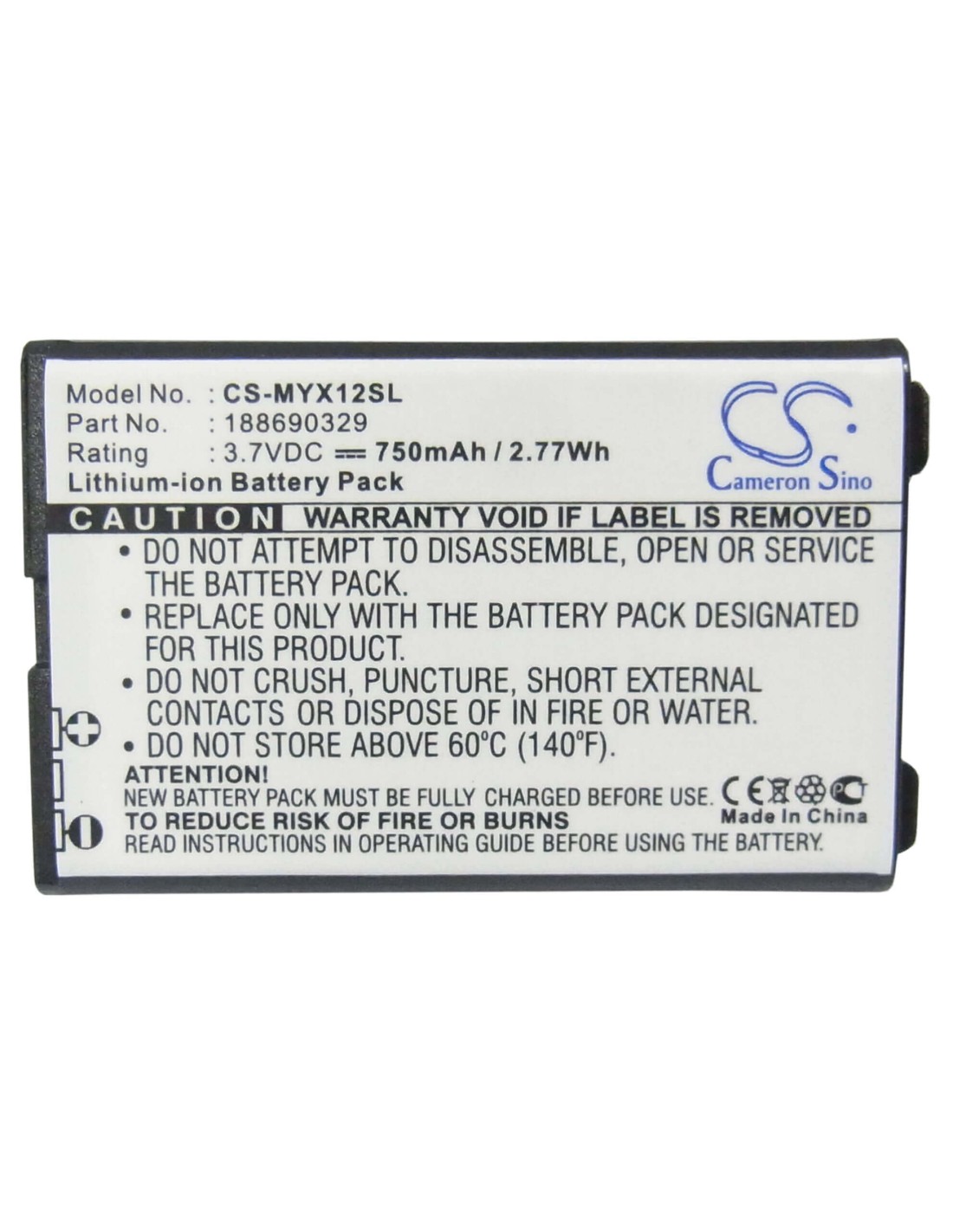 Battery for Sagem MYX1-2, X6, MYX1-2 Trio 3.7V, 750mAh - 2.78Wh