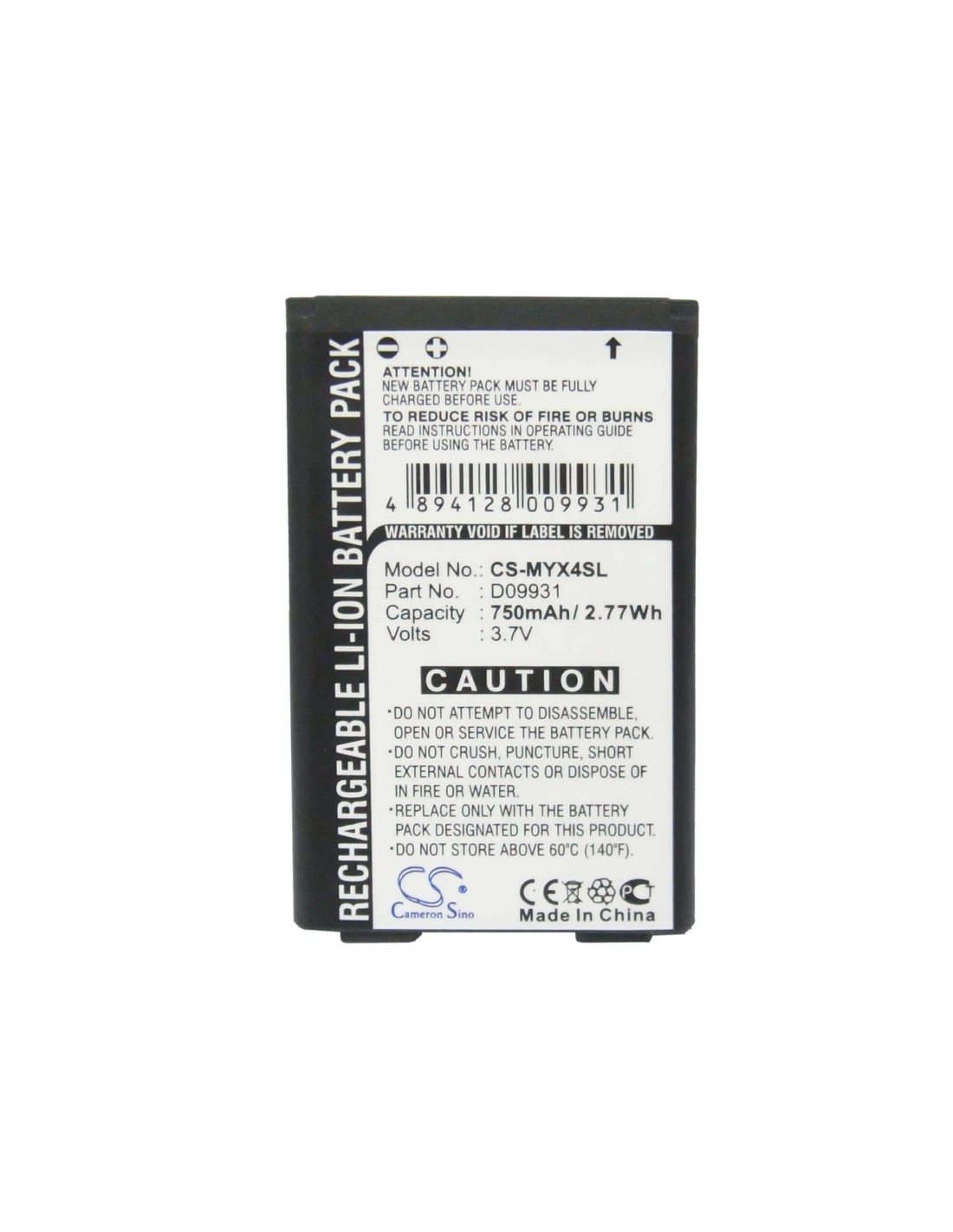 Battery for Sagem MYX4, MYX-4, MYX-4T 3.7V, 750mAh - 2.78Wh