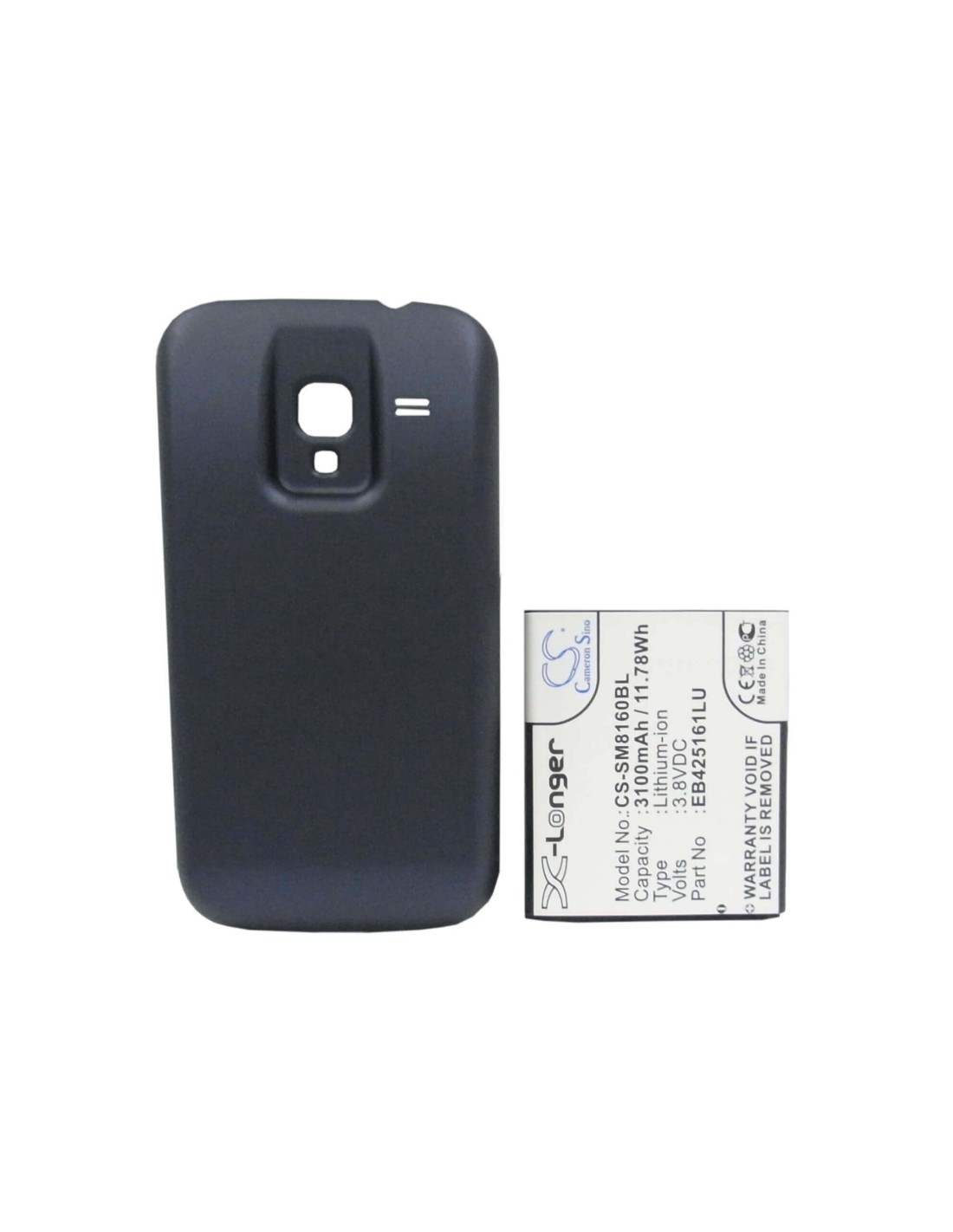 Battery for Samsung Galaxy Ace 2, GT-I8160, GT-I8160P, with black back cover 3.8V, 3500mAh - 13.30Wh