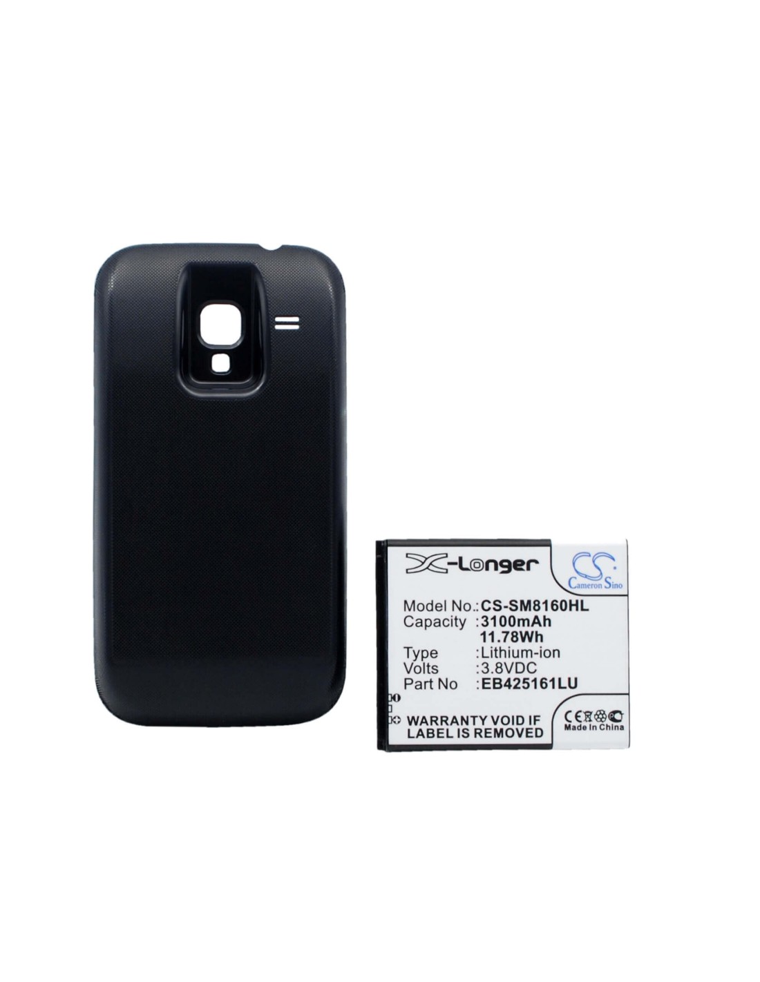 Battery for Samsung Galaxy Ace 2, GT-I8160, GT-I8160P, with blue back cover 3.8V, 3500mAh - 13.30Wh