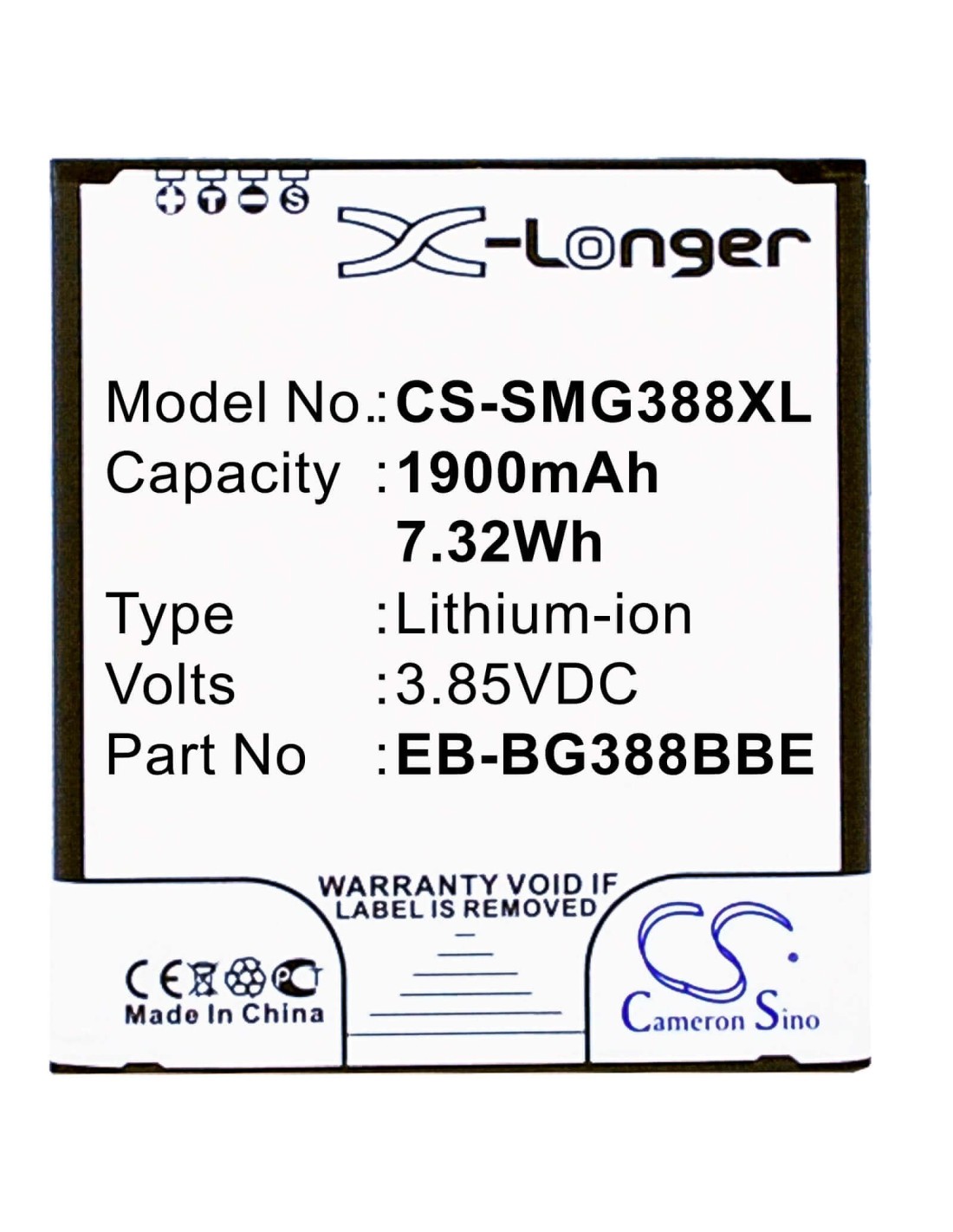 Battery for Samsung Galaxy Xcover 3, SM-G388, SM-G388F 3.85V, 2200mAh - 8.47Wh