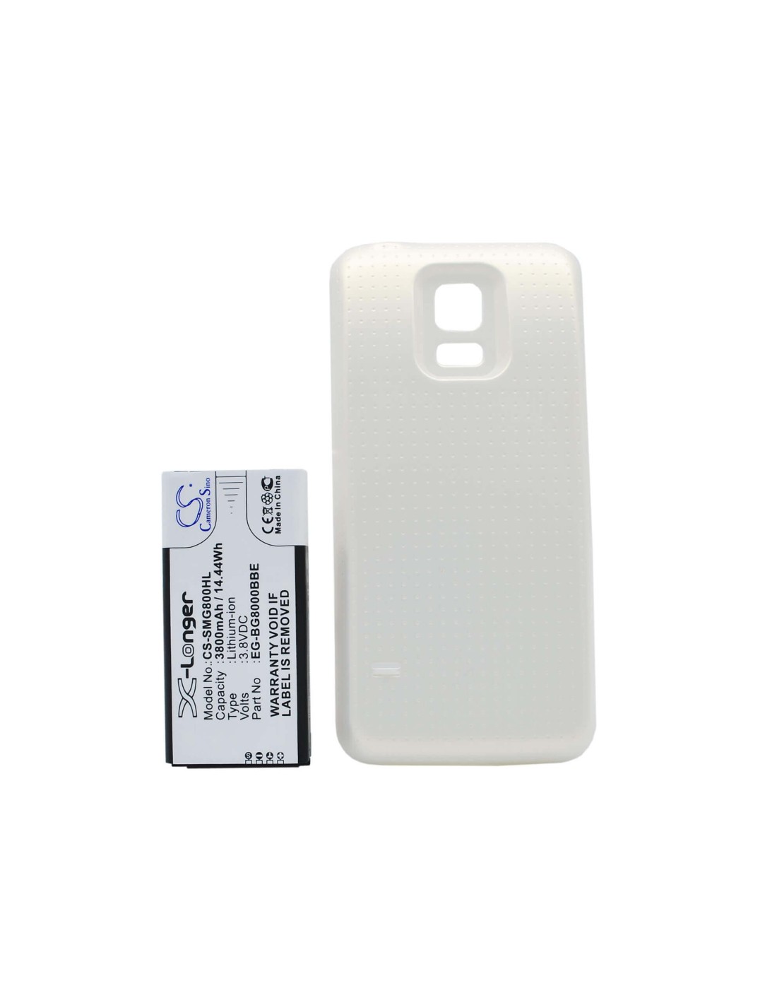 Battery for Samsung Galaxy S5 Mini, SM-G800A, SM-G800F, white cover 3.8V, 3800mAh - 14.44Wh