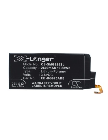 Battery for Samsung Galaxy S6 Edge, SM-G925, SM-G9250 3.8V, 2600mAh - 9.88Wh