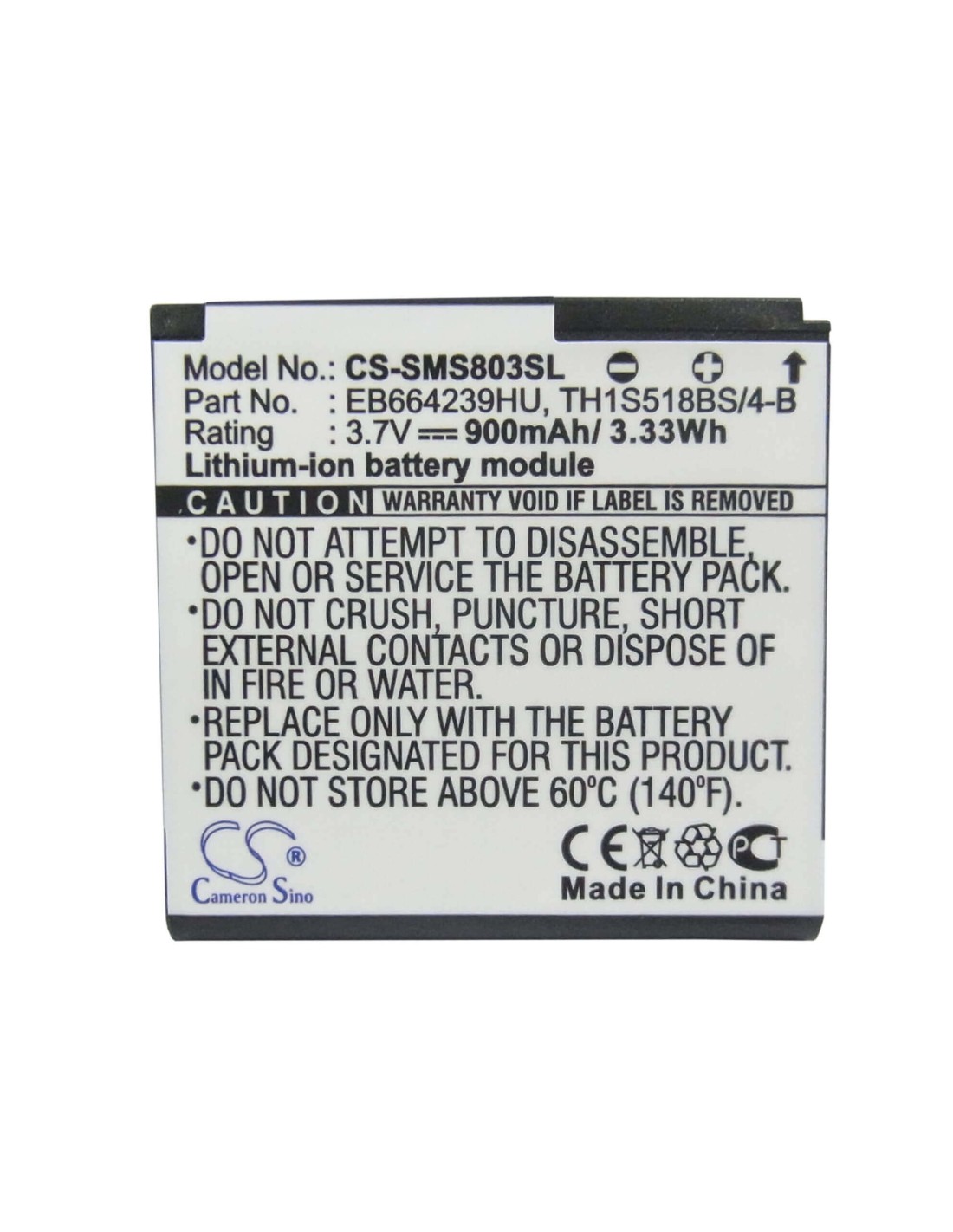 Battery for Samsung S8000, SGH-S8000 Jet, SGH-S8003 3.7V, 900mAh - 3.33Wh