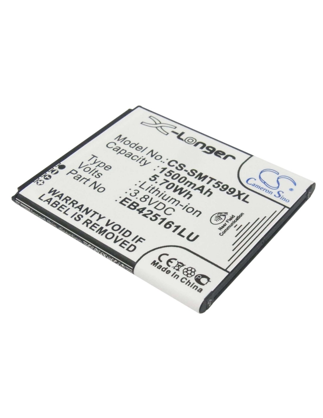 Battery for Samsung Galaxy Ace 2, GT-I8160, GT-I8160P, NFC Support 3.8V, 1500mAh - 5.70Wh