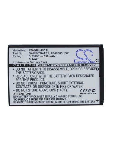 Battery for Samsung SCH-U960, SCH-U450, Intensity U450 3.7V, 850mAh - 3.15Wh