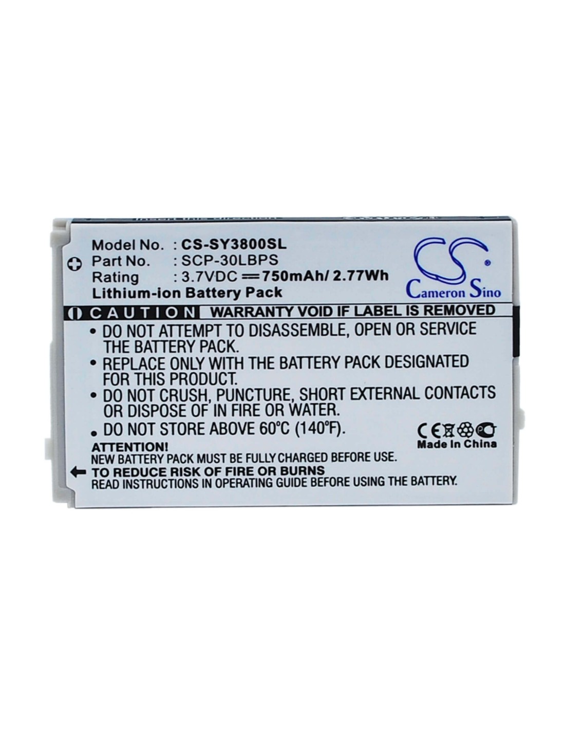 Battery for Sanyo SCP-3800, Katana LX, SCP-6750 3.7V, 750mAh - 2.78Wh