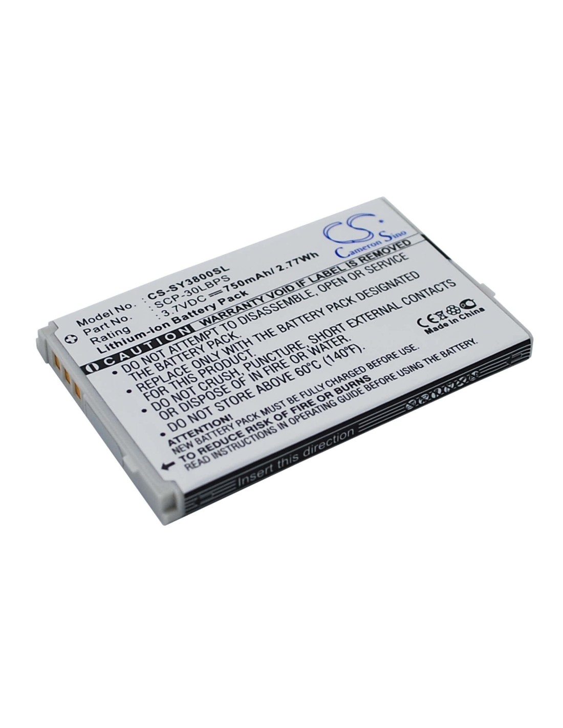 Battery for Sanyo SCP-3800, Katana LX, SCP-6750 3.7V, 750mAh - 2.78Wh