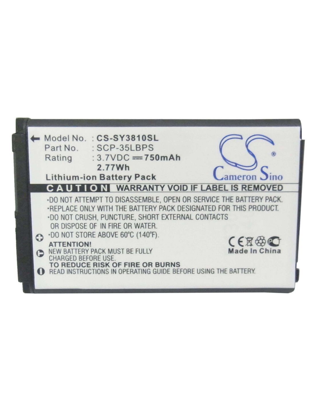 Battery for Sanyo SCP-3810 3.7V, 750mAh - 2.78Wh