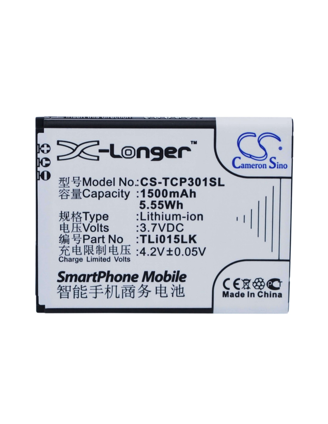 Battery for TCL P301M, J326T 3.7V, 1500mAh - 5.55Wh