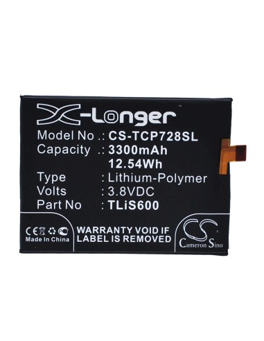 Battery for TCL P728M, 3N, I718M 3.8V, 3300mAh - 12.54Wh