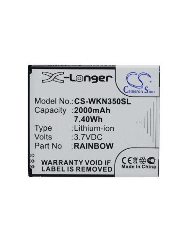 Battery for Wiko Rainbow, N350, Rainbow Neongelb 3.7V, 2000mAh - 7.40Wh