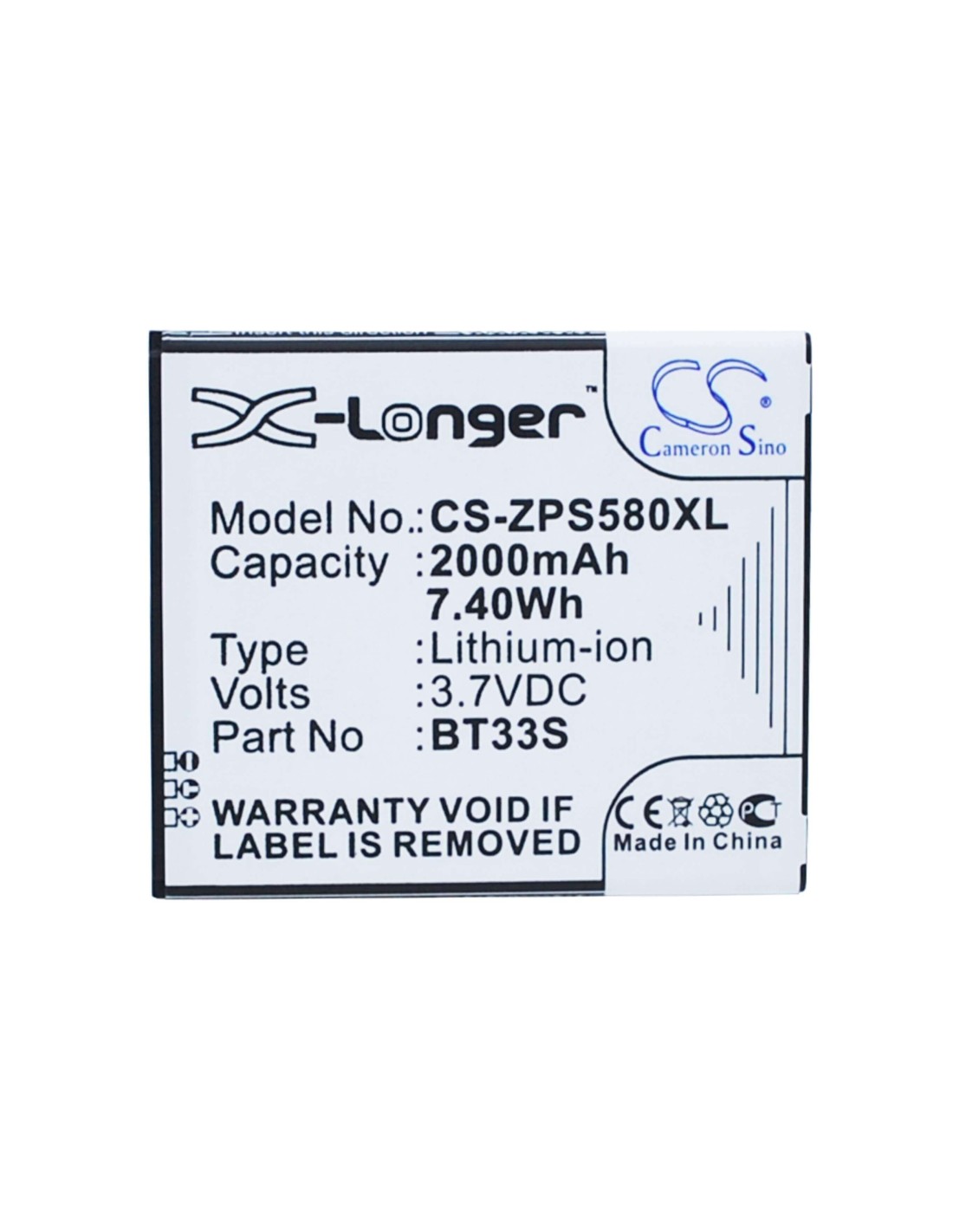 Battery for ZOPO ZP580, 6580 3.7V, 2000mAh - 7.40Wh