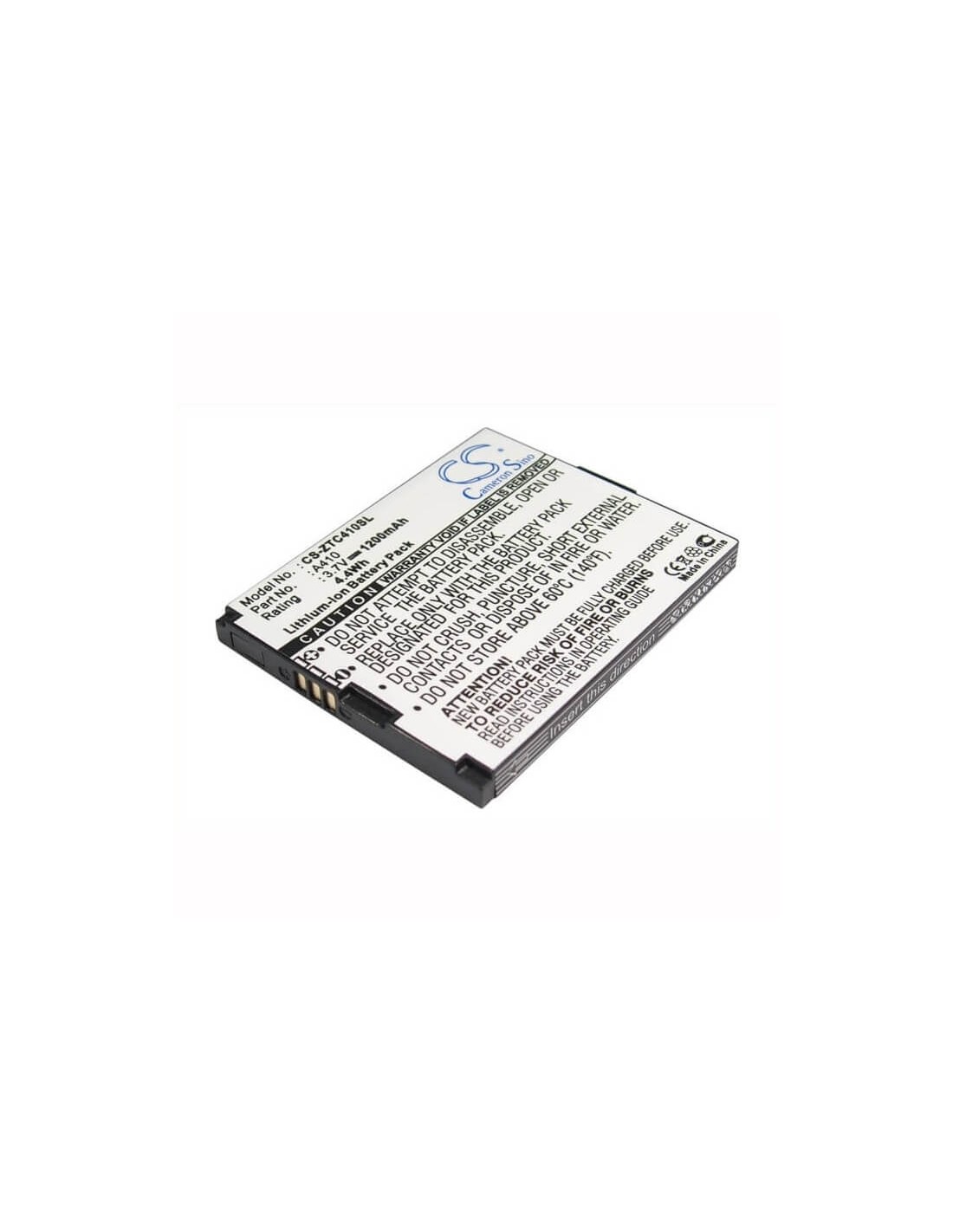 Battery for ZTE Cricket A410, Calcomp A410, PCD Calcomp A410 3.7V, 1200mAh - 4.44Wh