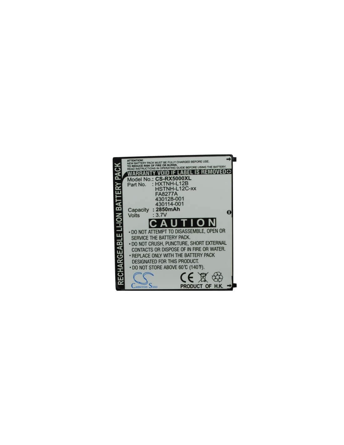 Battery for Hp Ipaq Rx5700, Ipaq Rx5710, Ipaq Rx5720 3.7V, 2850mAh - 10.55Wh