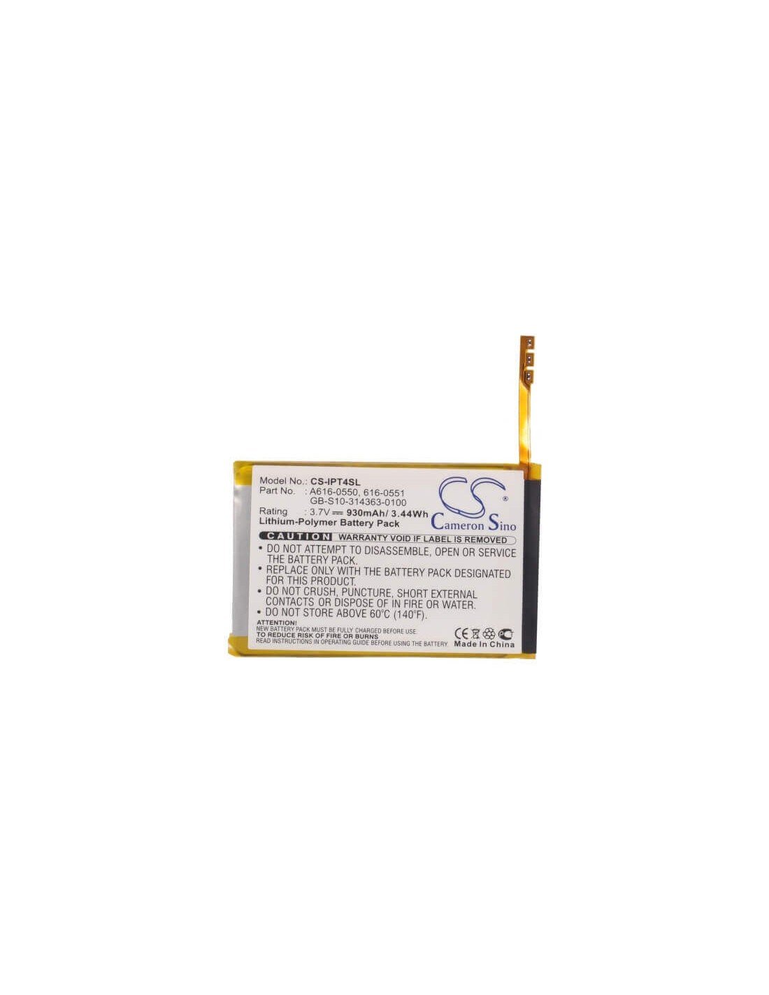 Battery for Apple Ipod Touch 4th 3.7V, 930mAh - 3.44Wh
