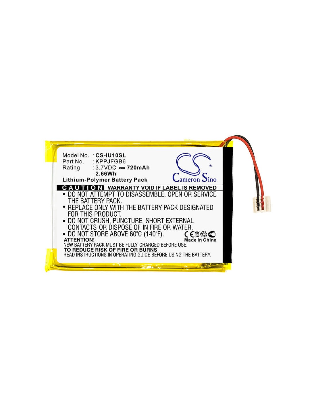Battery for Iriver U10, U10ct, Clix 2gb 3.7V, 720mAh - 2.66Wh