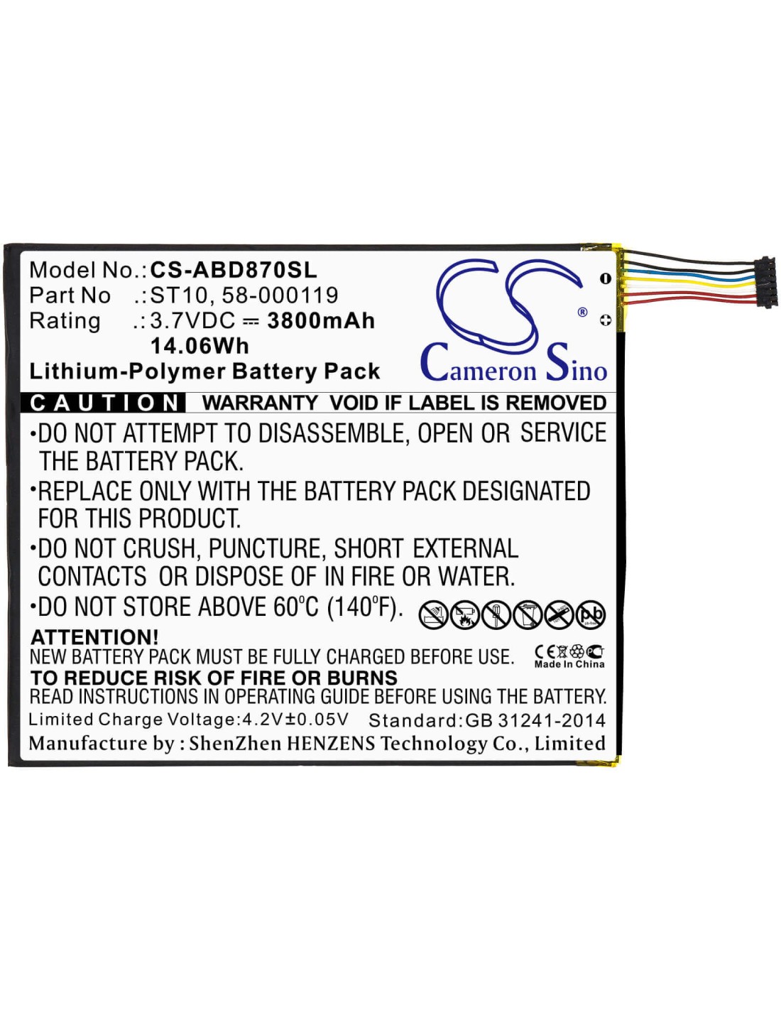 Battery for Amazon Kindle Fire Hd 10, Kindle Fire Hd 10.1, Sr87cv 3.7V, 3800mAh 14.06Wh - 14.06Wh