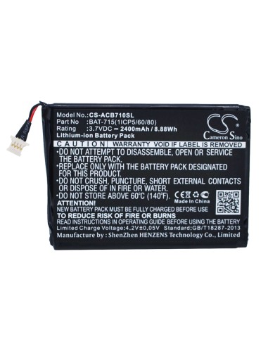 Battery for Acer Iconia Tab B1, Iconia Tab B1-710, Iconia B1-a71 3.7V, 2400mAh - 8.88Wh