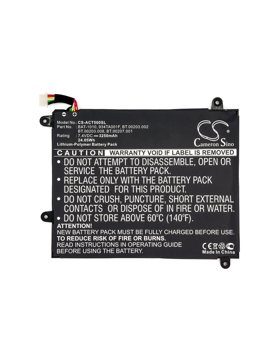 Battery for Acer Iconia A500, Iconia Tablet A500, Iconia A500-10s32 7.4V, 3250mAh - 24.05Wh