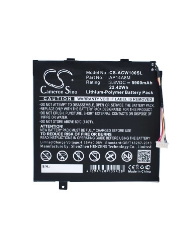Battery for Acer Aspiree Switch 10, Iconia Tab 10 A3-a20, A3-a20fhd 3.8V, 5900mAh - 22.42Wh