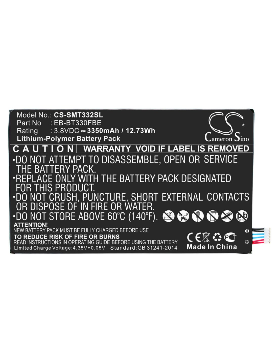 Battery for Samsung Sm-t331, Galaxy Tab4 8.0 3g 3.8V, 4450mAh - 16.91Wh