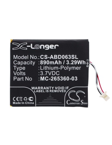 Battery for Amazon Kindle 7, Kindle 7th Generation, Wp63gw 3.7V, 890mAh - 3.29Wh