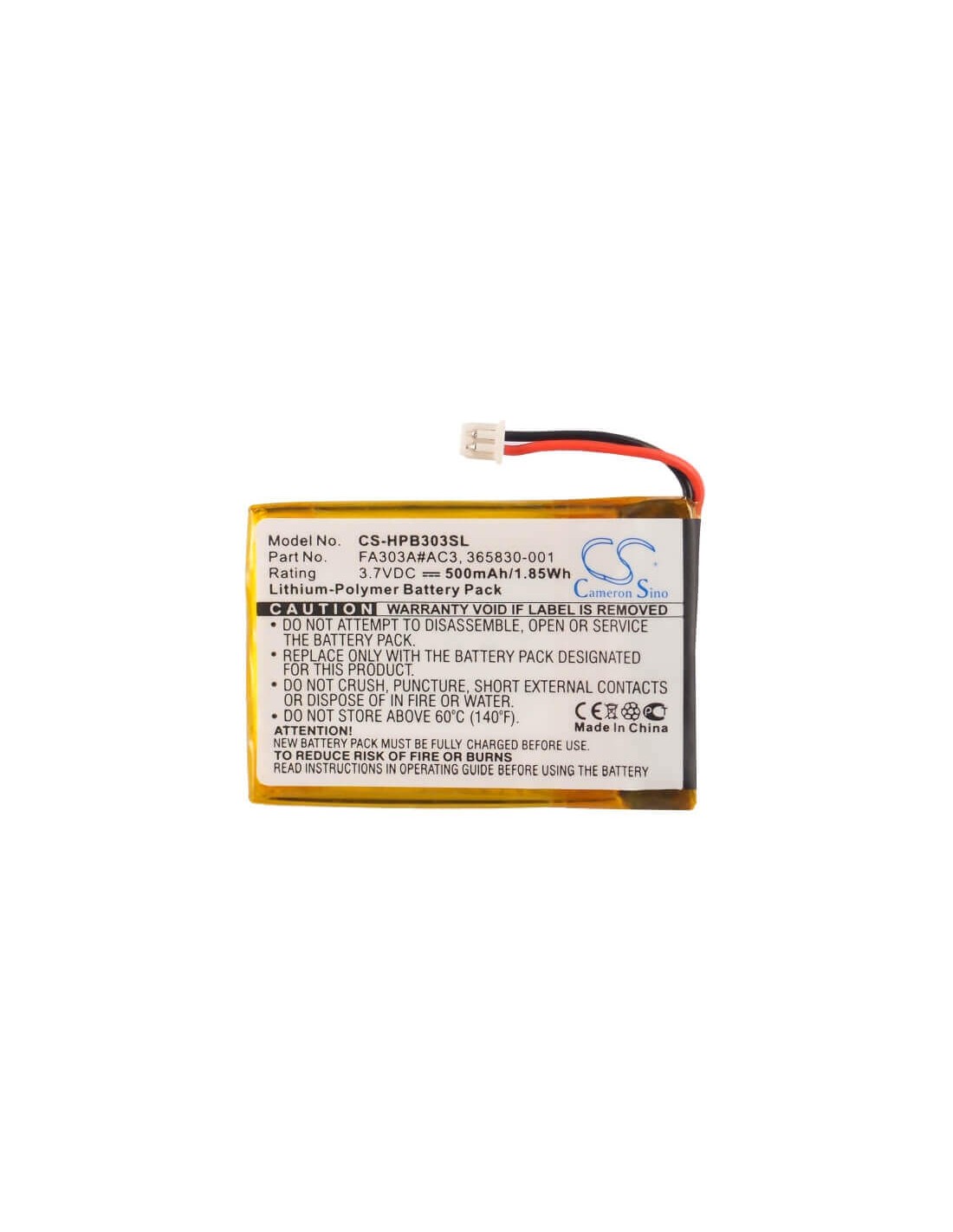 Battery for Hp Bluetooth Stereo Headphones 3.7V, 500mAh - 1.85Wh