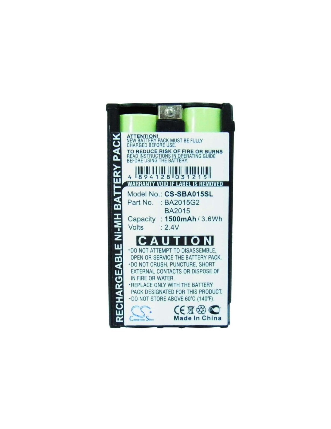 Battery for Sennheiser G2, 2015fm, Ek1038 2.4V, 1500mAh - 3.60Wh
