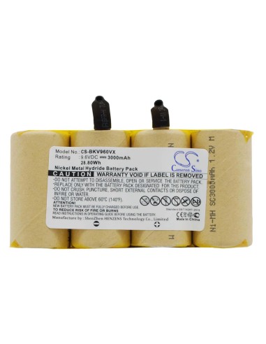 Battery for Black & Decker Dv9605 9.6V, 3000mAh - 28.80Wh