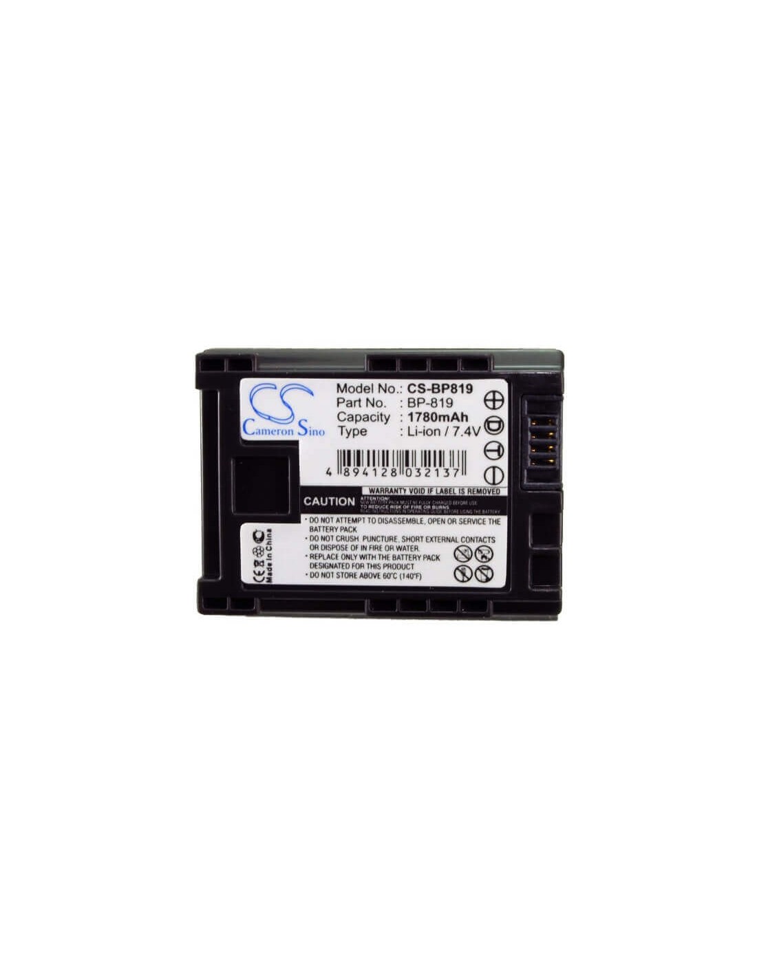 Battery for Canon Fs10 Flash Memory Camcorder, 7.4V, 1780mAh - 13.17Wh