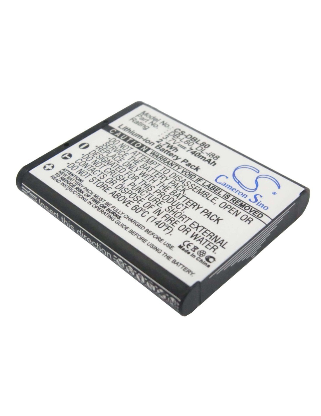 Battery for Pentax Optio H90, Optio P70, 3.7V, 740mAh - 2.74Wh