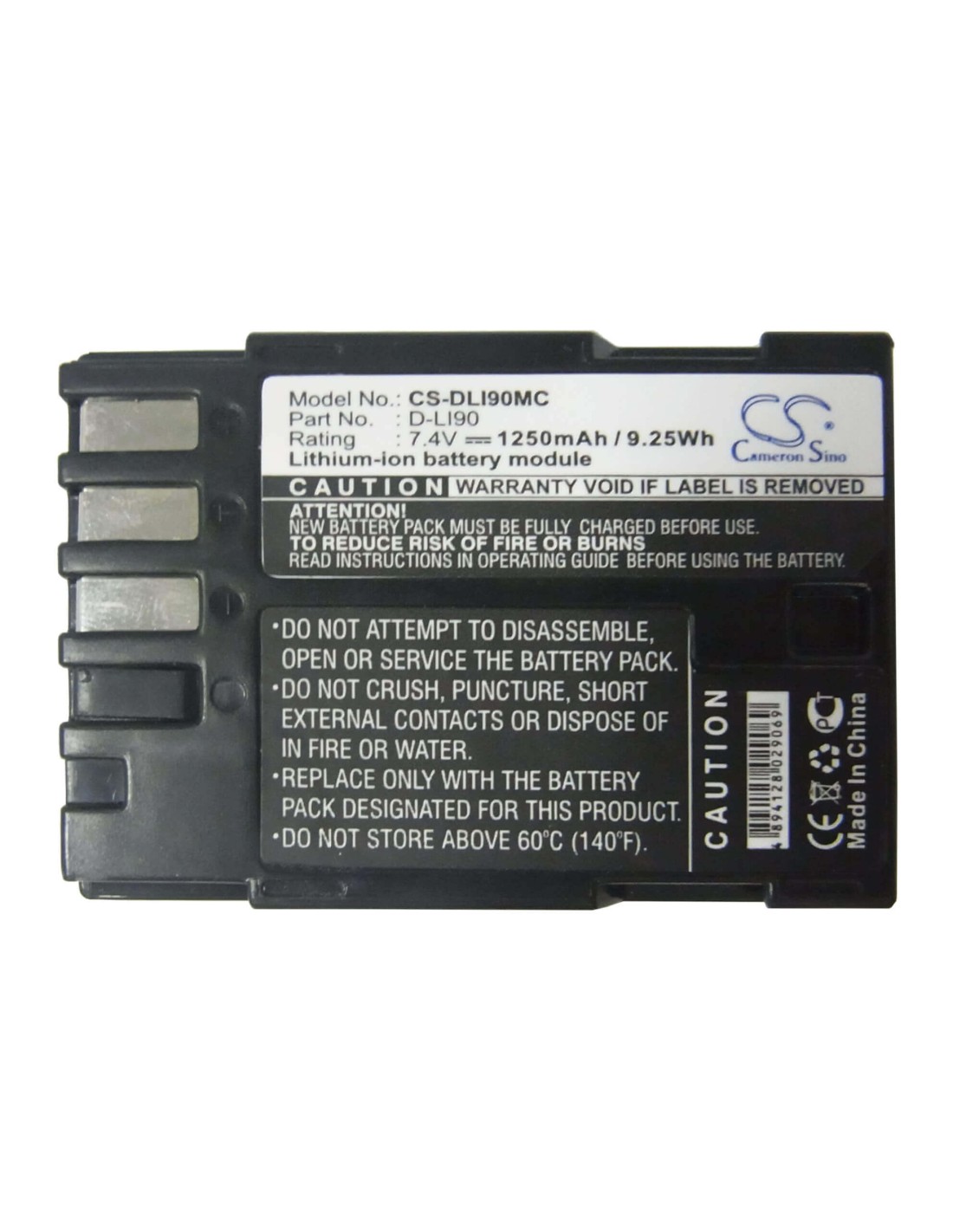 Battery for Pentax 645d, K-5, K-7 7.4V, 1250mAh - 9.25Wh