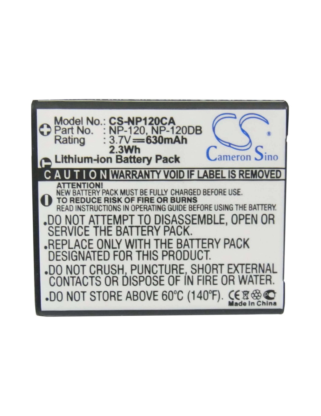 Battery for Casio Exilim Ex-ex-s200bk, Exilim Ex-s200, 3.7V, 630mAh - 2.33Wh