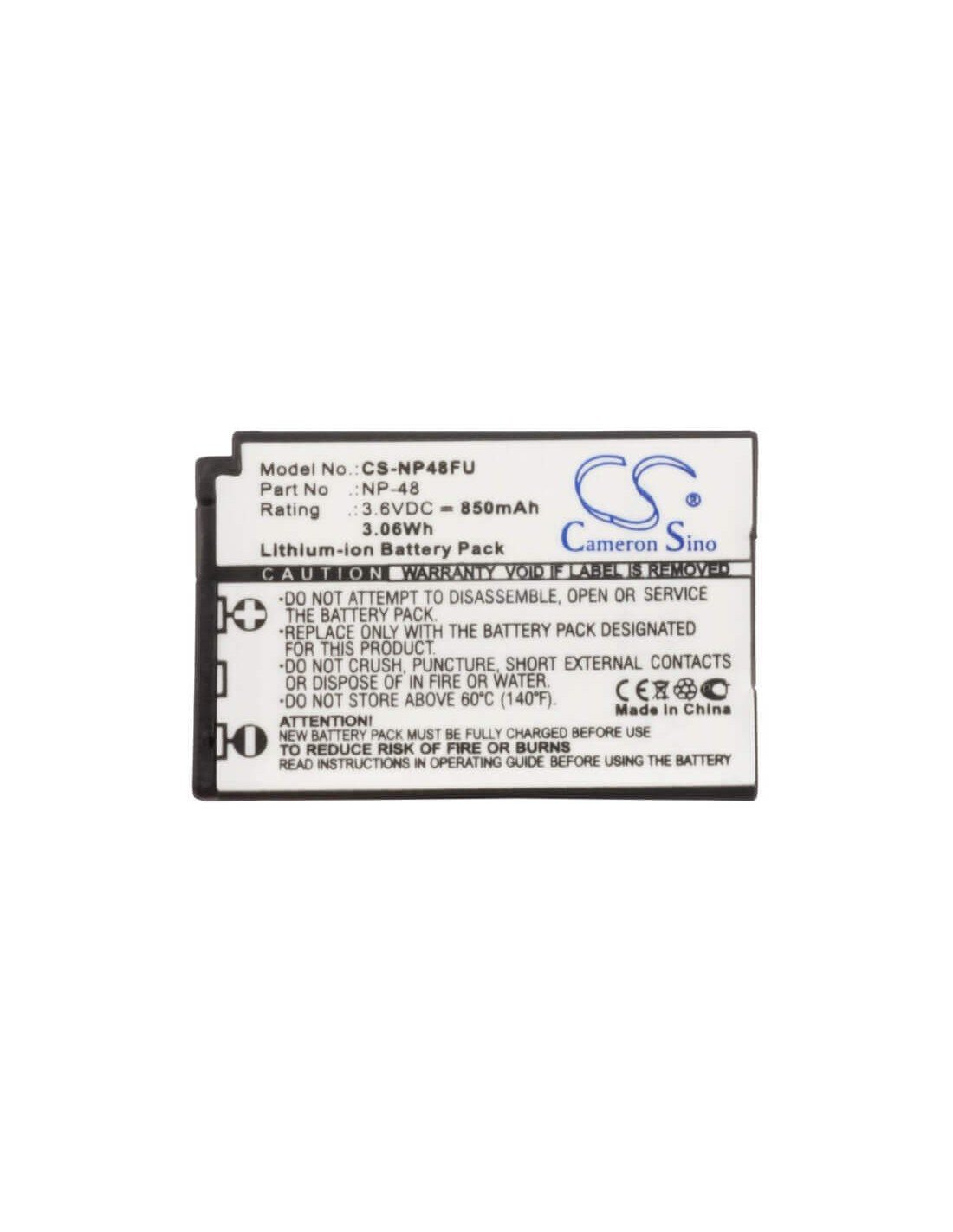 Battery for Fujifilm Xq1 3.6V, 850mAh - 3.06Wh
