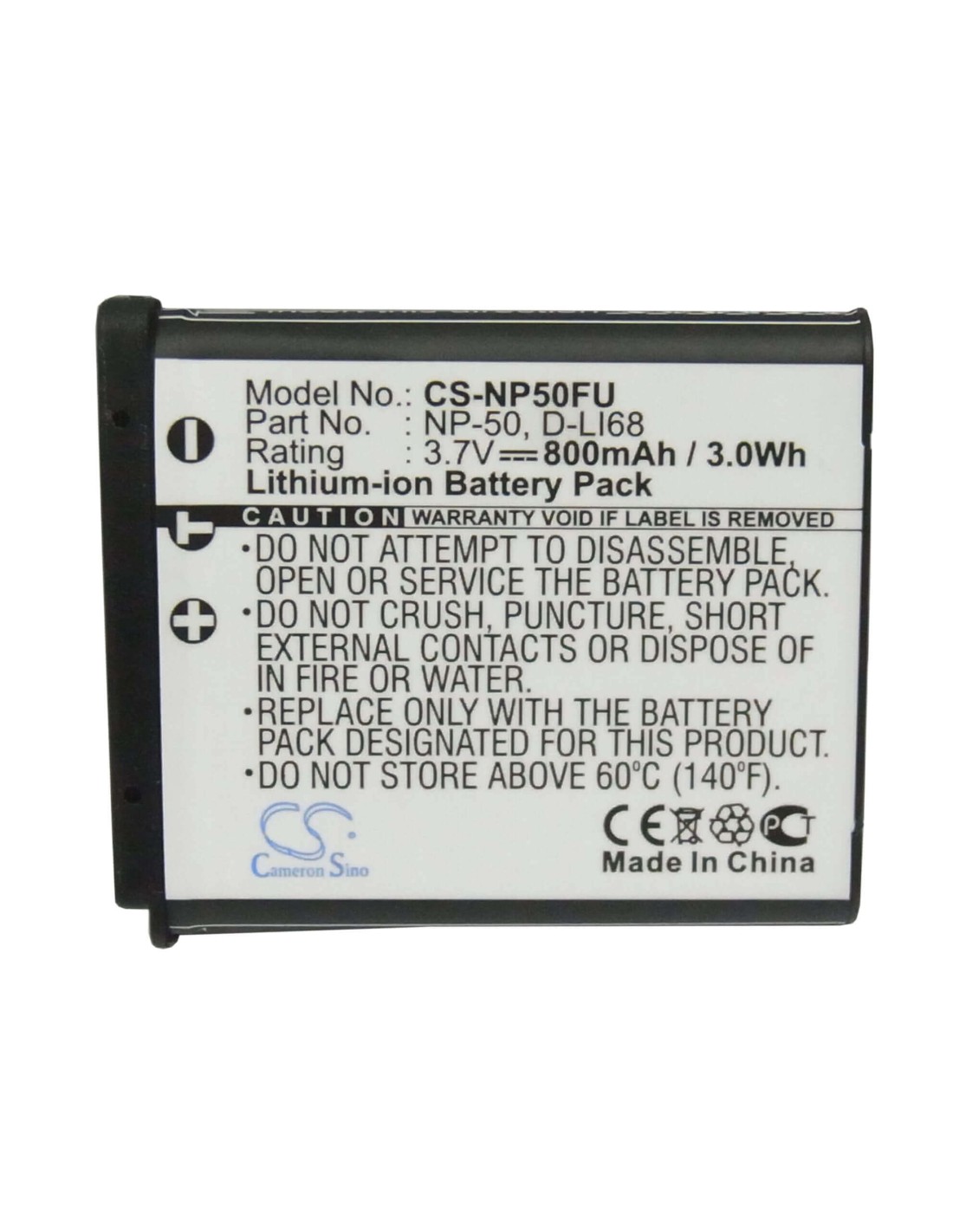Battery for Fujifilm Finepix F100fd, Finepix F200exr, 3.7V, 800mAh - 2.96Wh