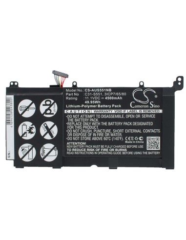 Black Battery for Asus Vivobook S551l, Vivobook S551la, Vivobook S551lb 11.1V, 4500mAh - 49.95Wh