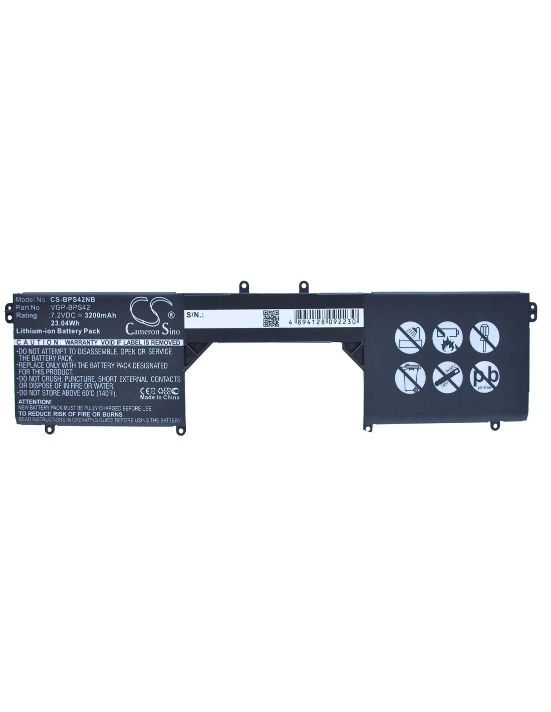 Black Battery for Sony Vaio Fit 11a, Svf11n18cw, Svf11n14scp 7.20V, 3200mAh - 23.04Wh