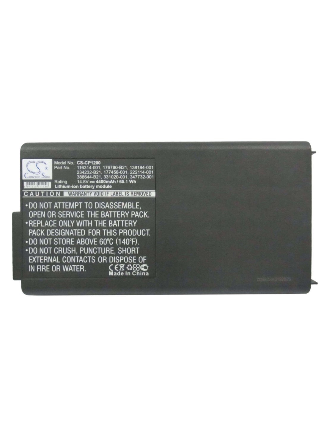 Black Battery for Compaq Presario 1200, Presario 1200-xl102, Presario 1200-xl104 14.8V, 4400mAh - 65.12Wh