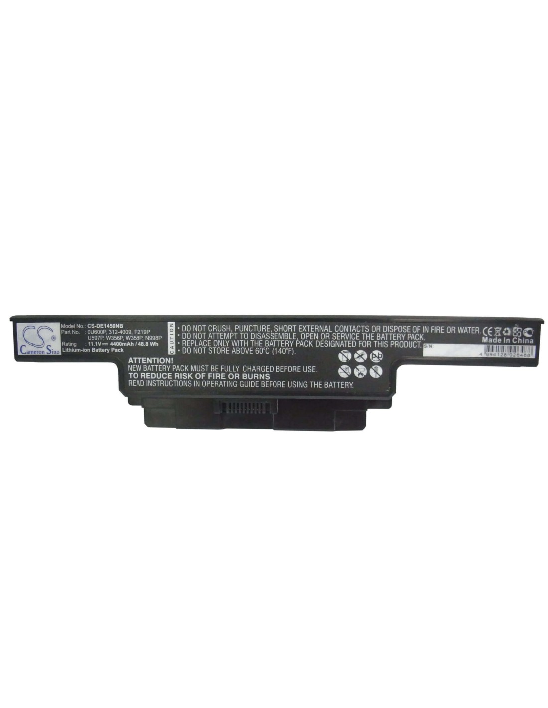 Black Battery for Dell Studio 1450, Studio 1457, Studio 1458 11.1V, 4400mAh - 48.84Wh