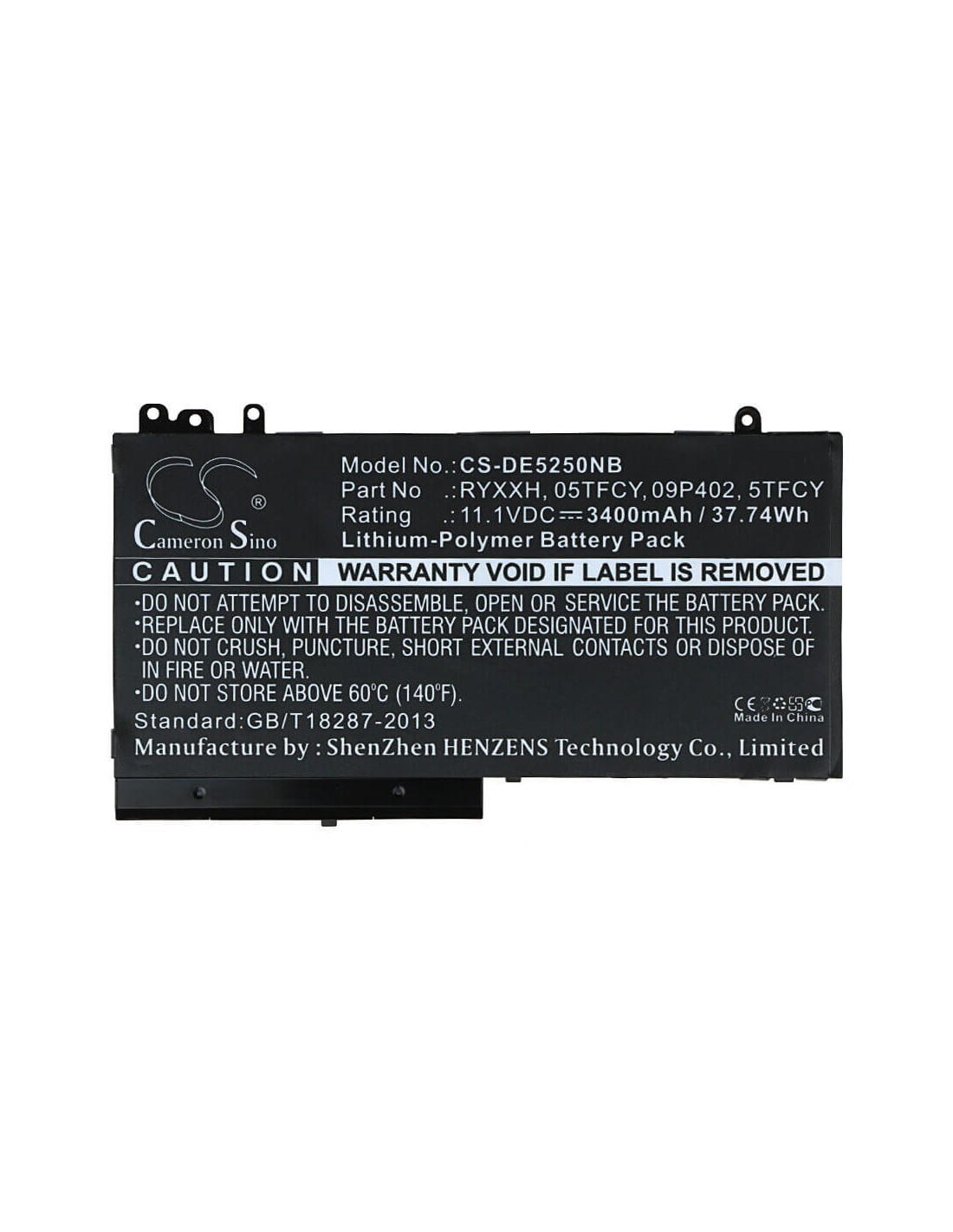 Black Battery for Dell Latitude 12 5000, Latitude 12 E5250 11.1V, 3400mAh - 37.74Wh