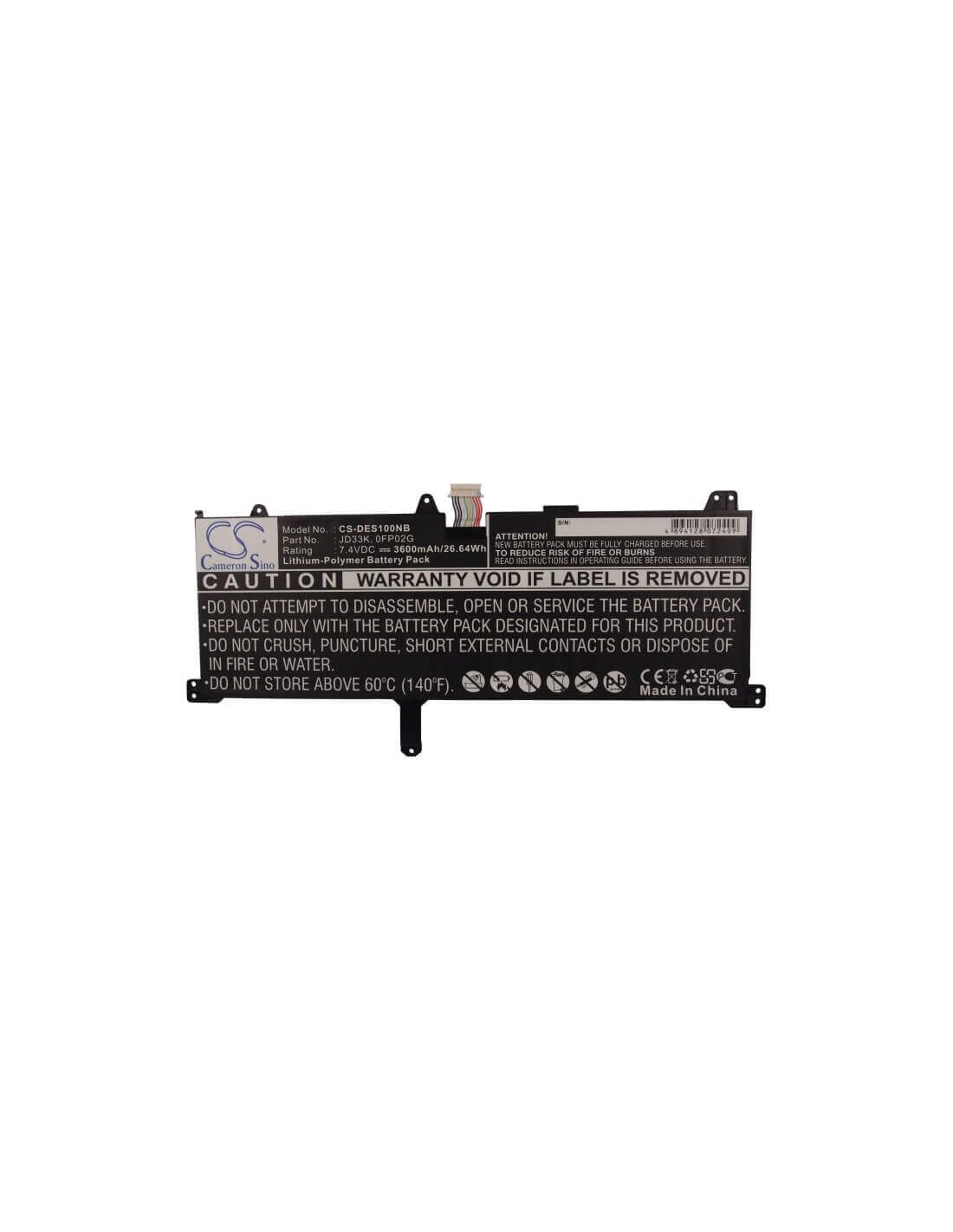 Black Battery for Dell Xps 10 7.4V, 3600mAh - 26.64Wh