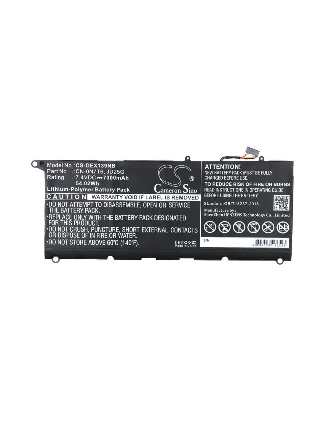 Black Battery for Dell Xps 13 9343, Xps 13-9343, Xps9343-1818slv 7.4V, 7300mAh - 54.02Wh