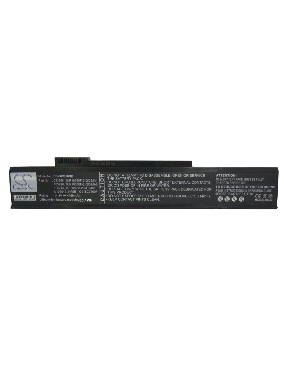 Black Battery for Gateway M360, M460, M680 14.8V, 4400mAh - 65.12Wh