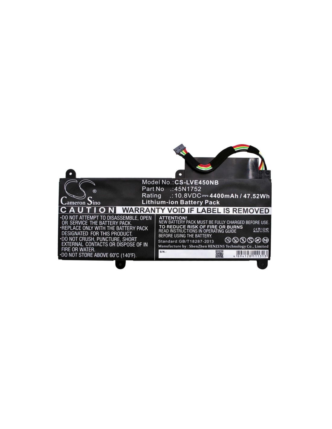Black Battery for Lenovo Thinkpad E450, Thinkpad E450 20dc003wus, Thinkpad Edge E450 I7-5500u 10.8V, 4400mAh - 47.52Wh