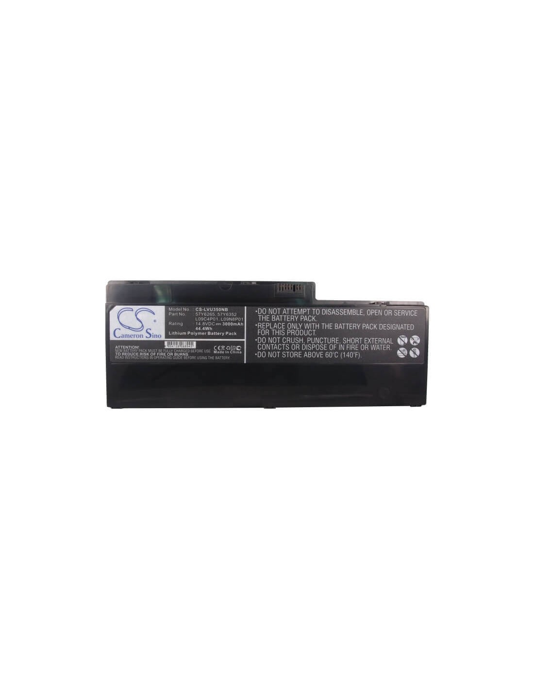 Black Battery for Lenovo Ideapad U350, Ideapad U350 20028, Ideapad U350 2963 14.8V, 3000mAh - 44.40Wh
